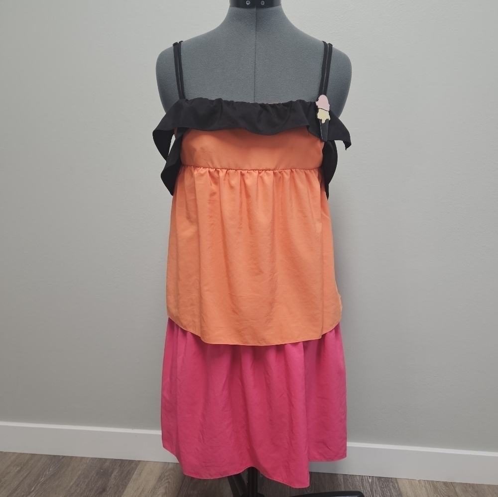 Fiorucci Tiered Colorblock Mini Sun Dress Women's XS Ice Cream Orange Pink